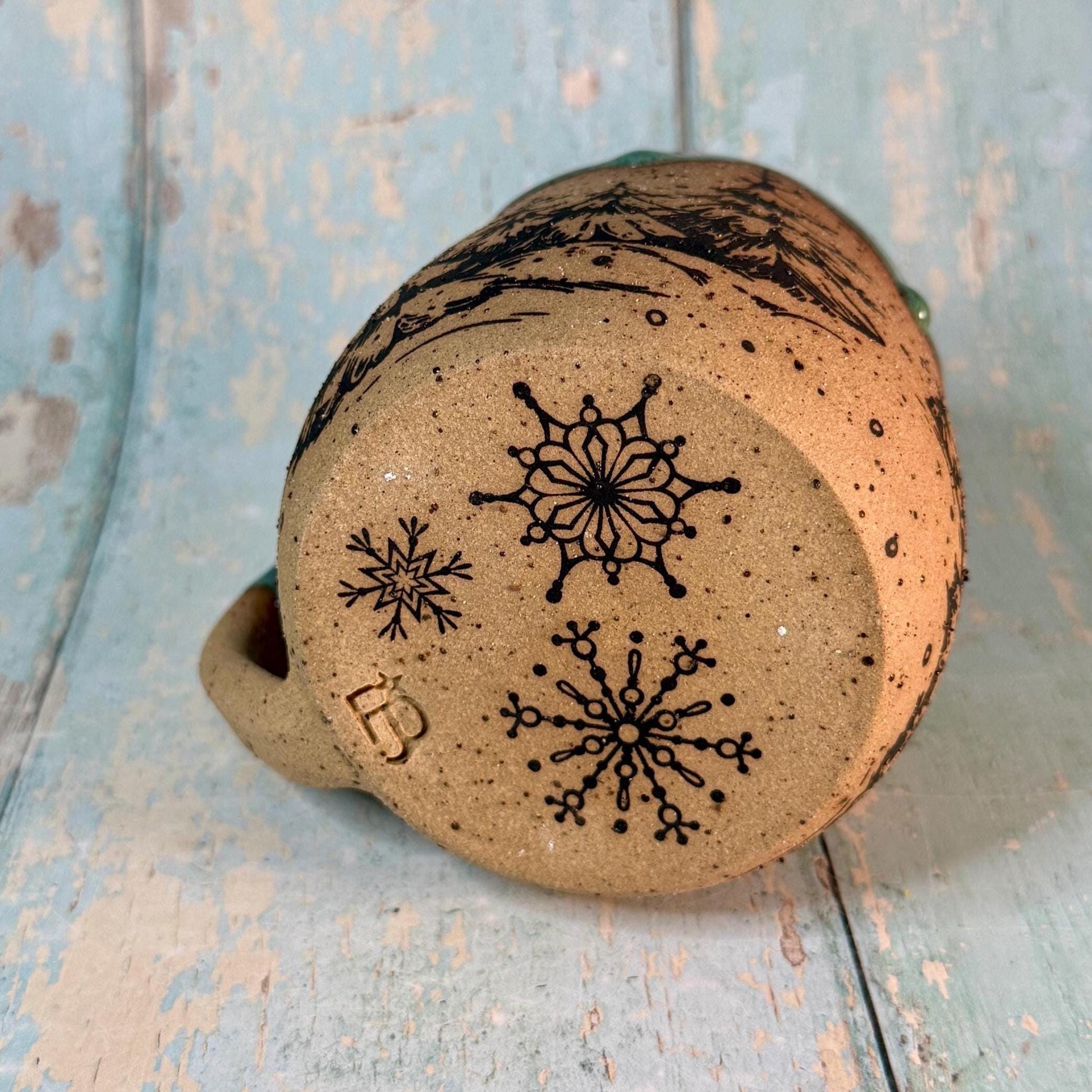 Black and Green Christmas Tree Mug, Handmade Ceramic Cup