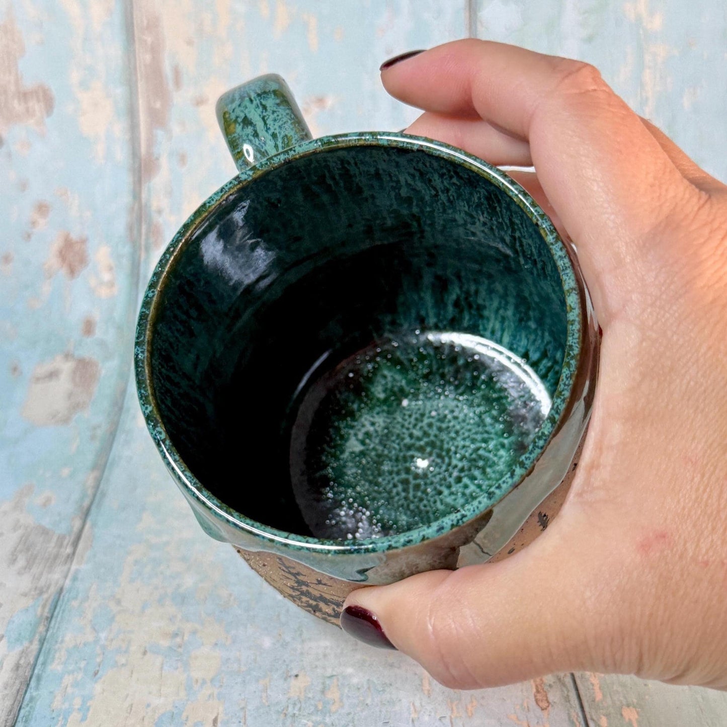 Black and Green Christmas Tree Mug, Handmade Ceramic Cup