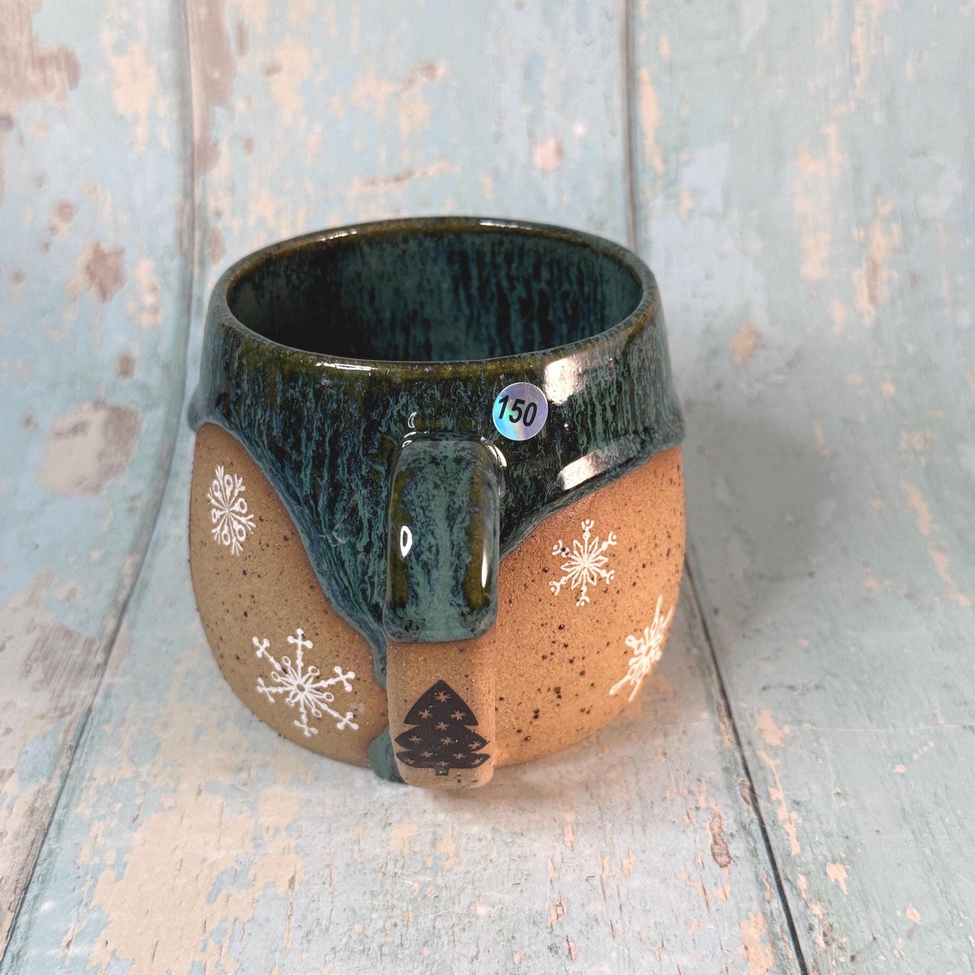 Black and Green Christmas Tree Mug, Handmade Ceramic Cup