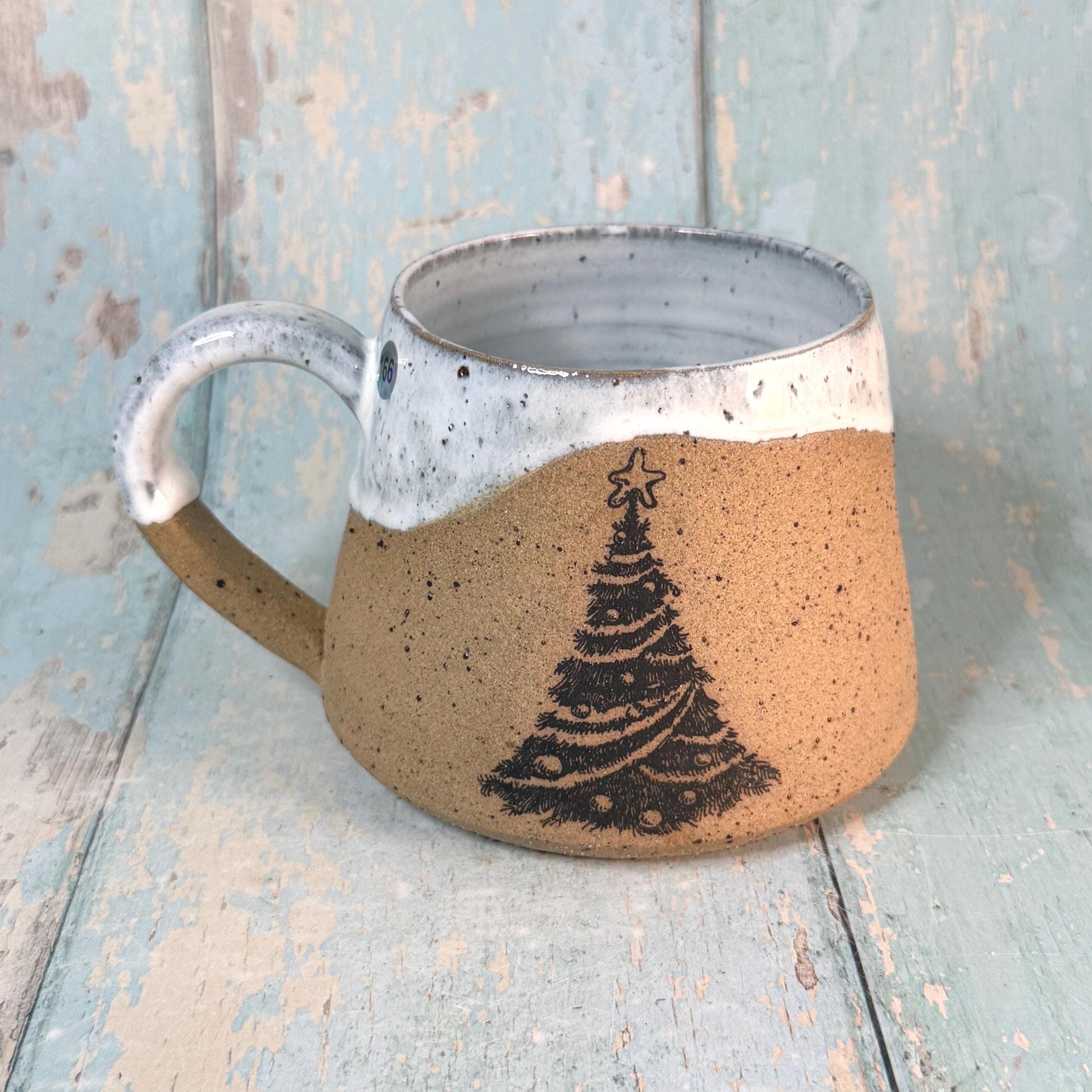 White Christmas Tree Mug, Handmade Ceramic Cup