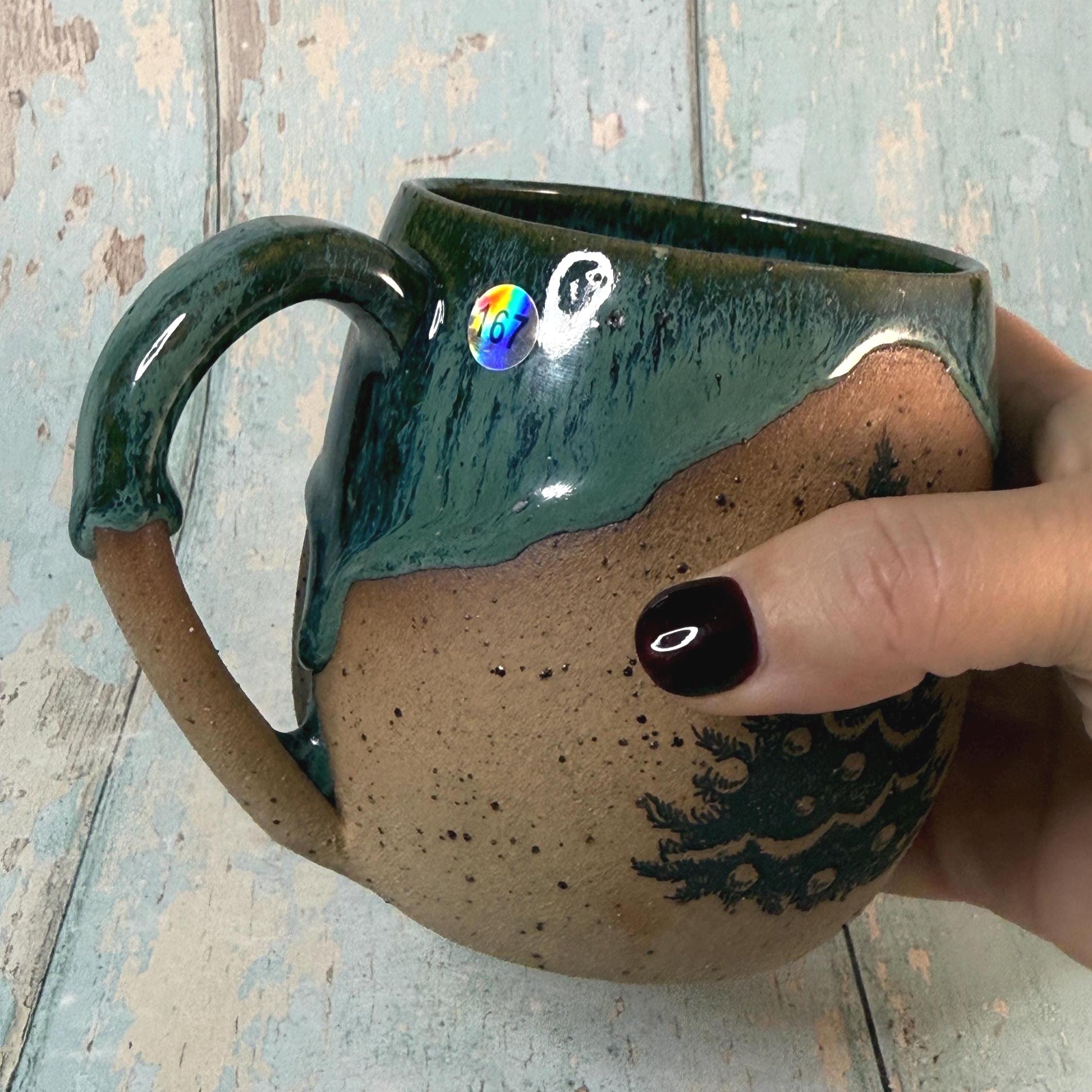 Green Christmas Tree Mug, Handmade Ceramic Cup