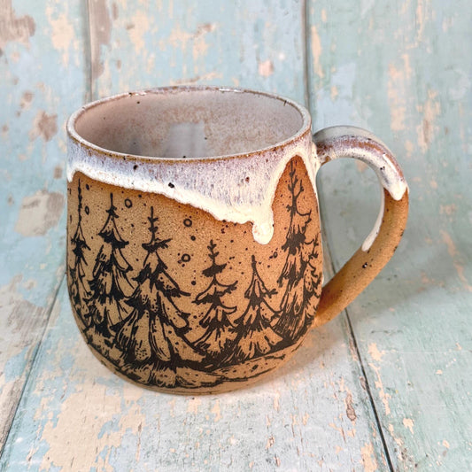 Black and White Christmas Tree Mug, Handmade Ceramic Cup