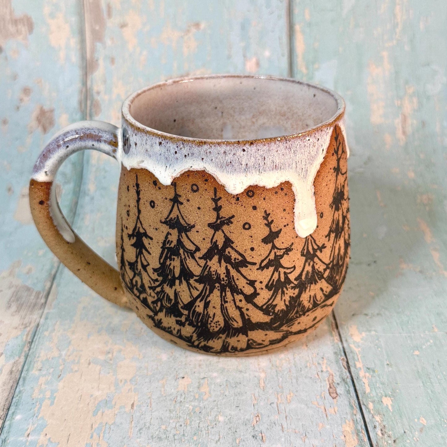 Black and White Christmas Tree Mug, Handmade Ceramic Cup