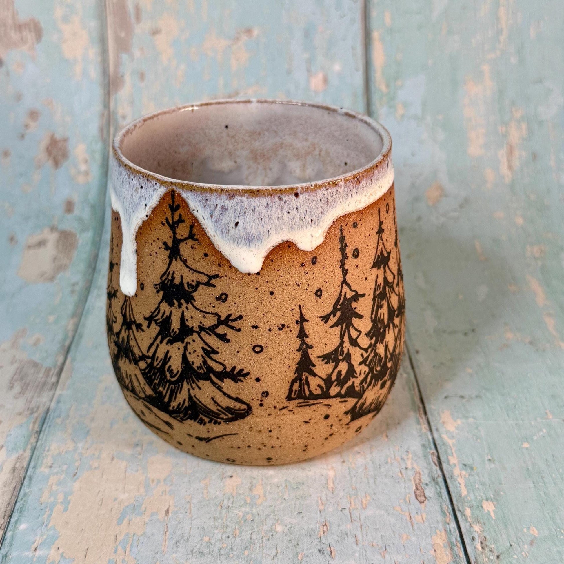 Black and White Christmas Tree Mug, Handmade Ceramic Cup