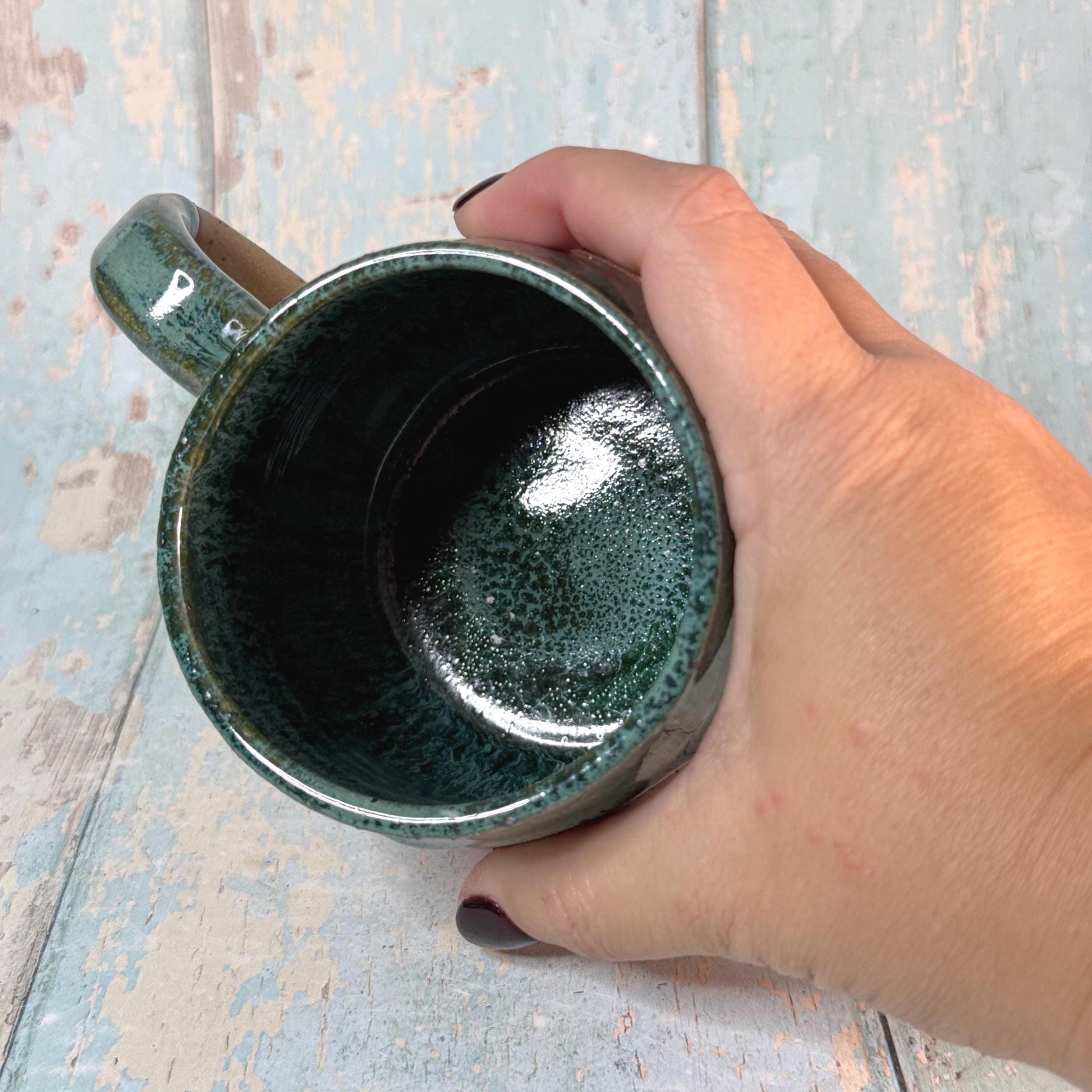 Red and Green Christmas Tree Mug, Handmade Ceramic Cup