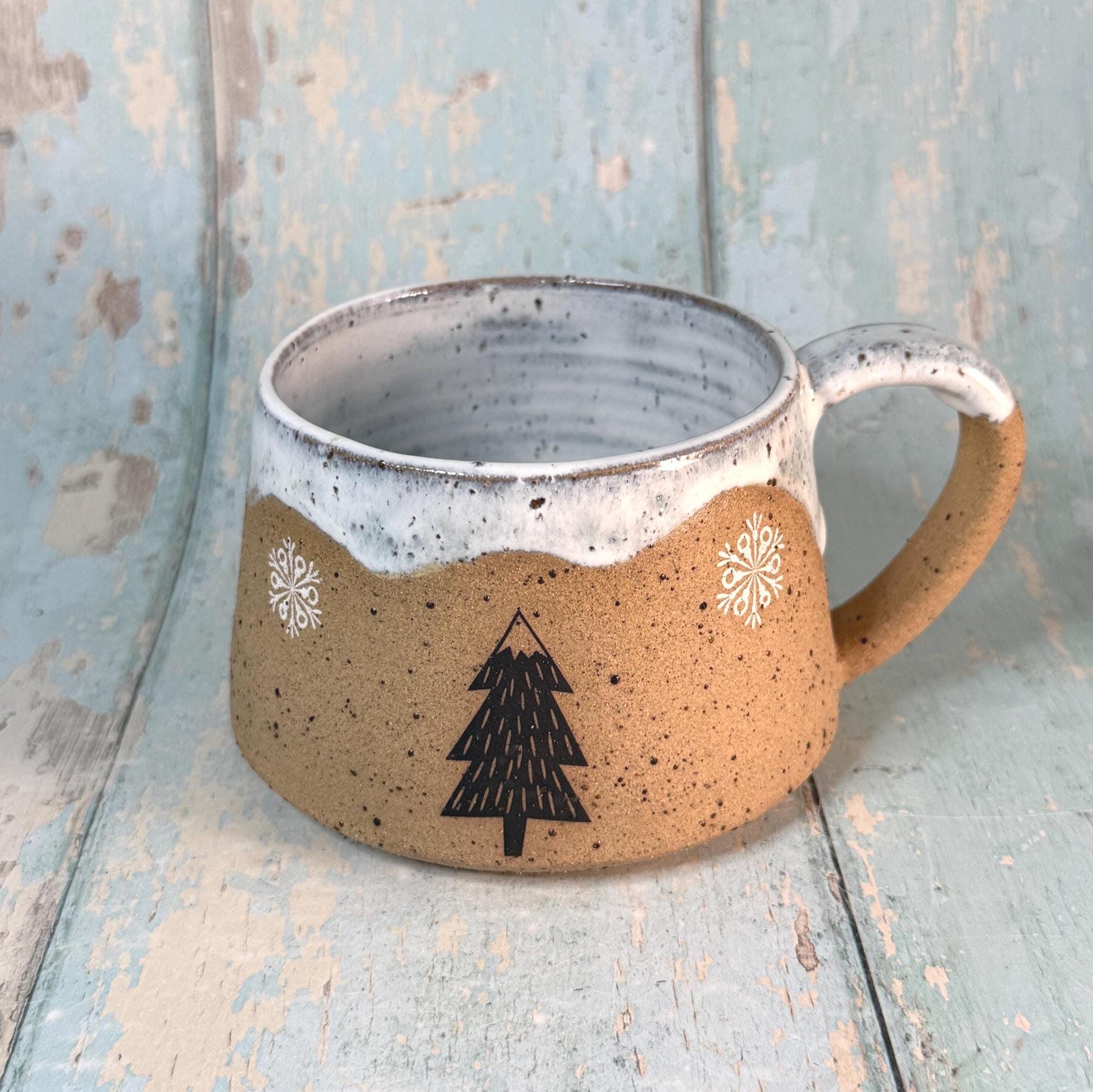 Black and White Christmas Tree Mug, Handmade Ceramic Cup