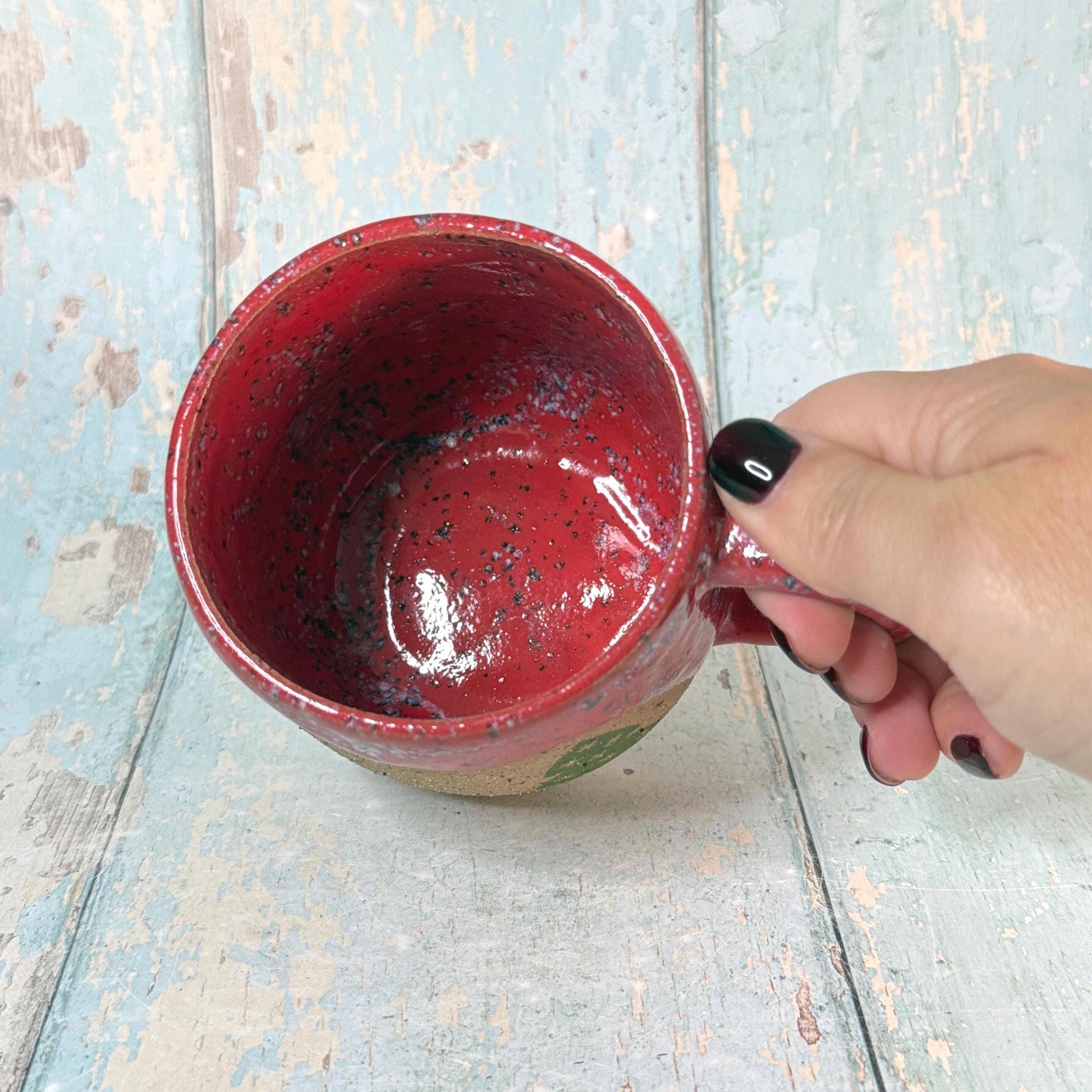 Red and Green Christmas Tree Mug, Handmade Ceramic Cup