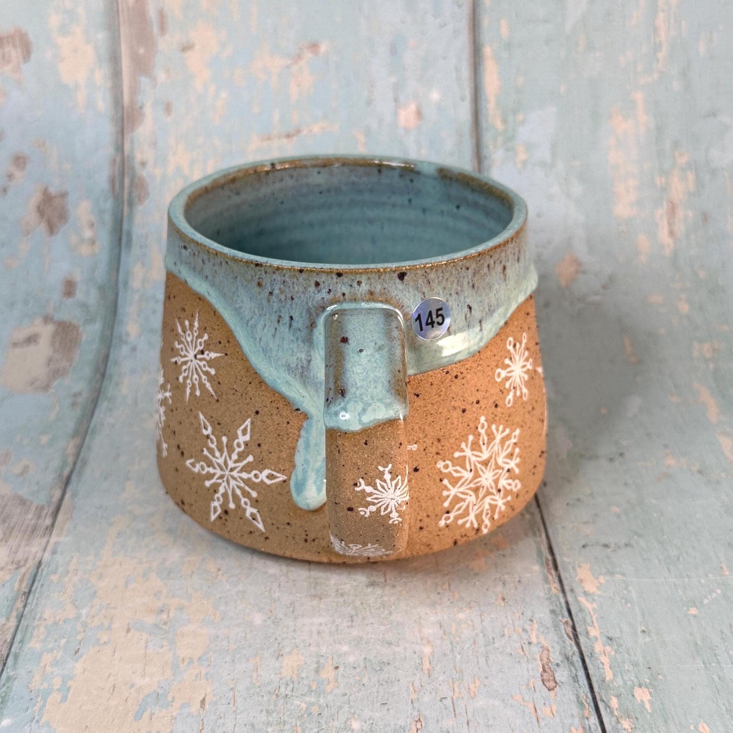 Green Christmas Snowflake Mug, Handmade Ceramic Cup