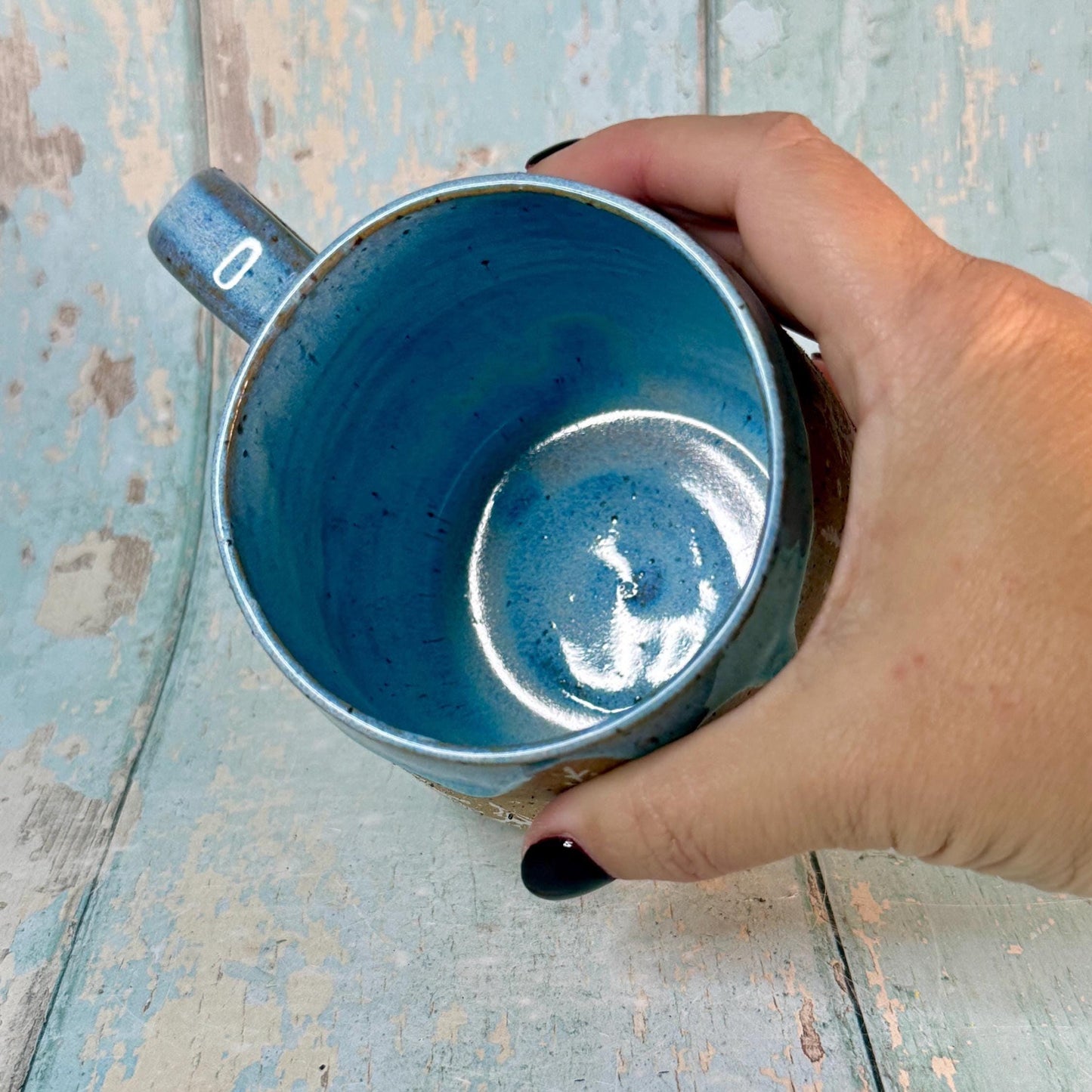 Blue and White Christmas Tree Mug, Handmade Ceramic Cup