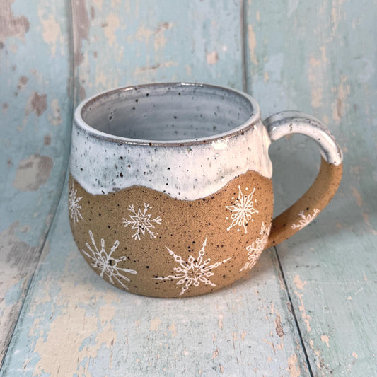 White Christmas Snowflake Mug, Handmade Ceramic Cup