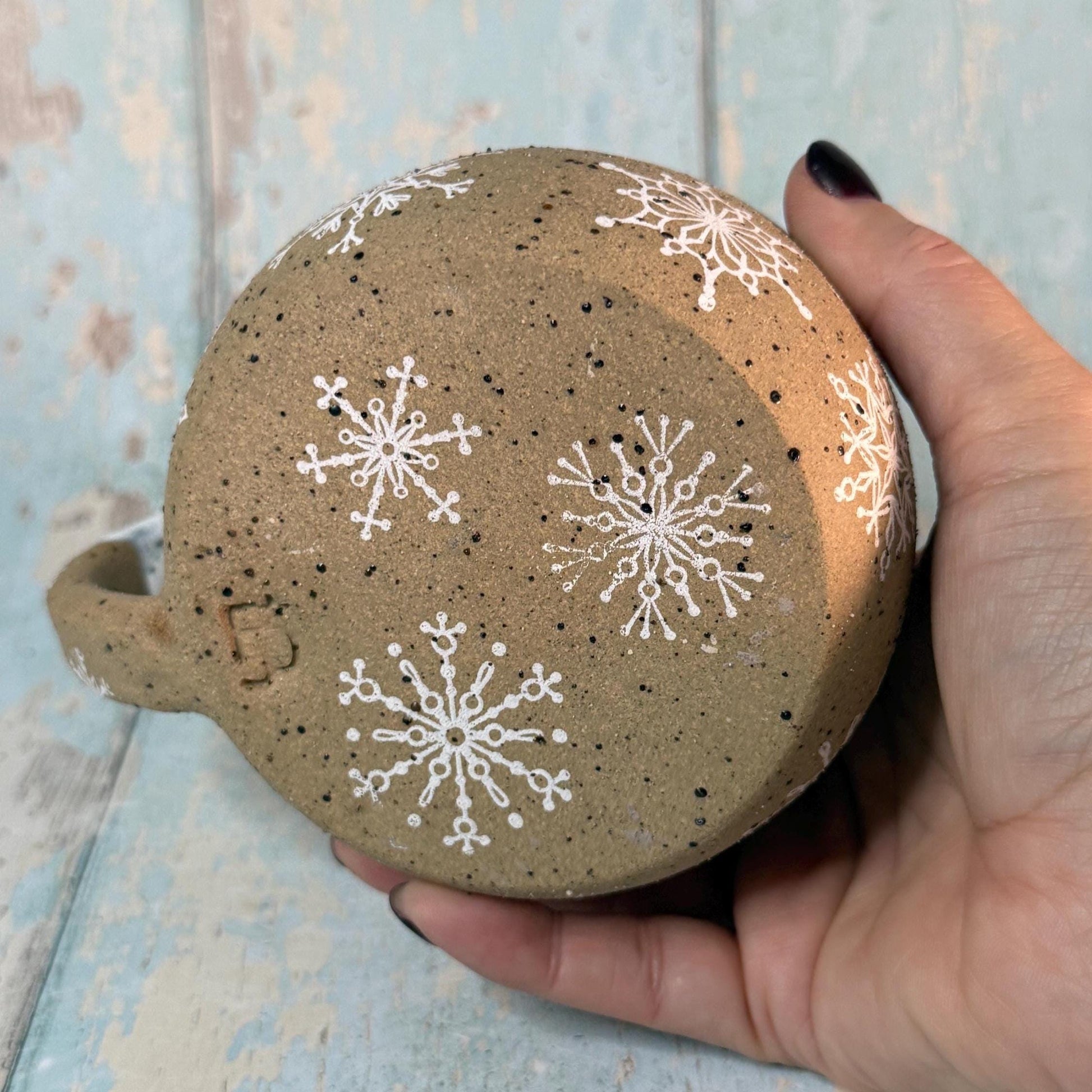 White Christmas Snowflake Mug, Handmade Ceramic Cup