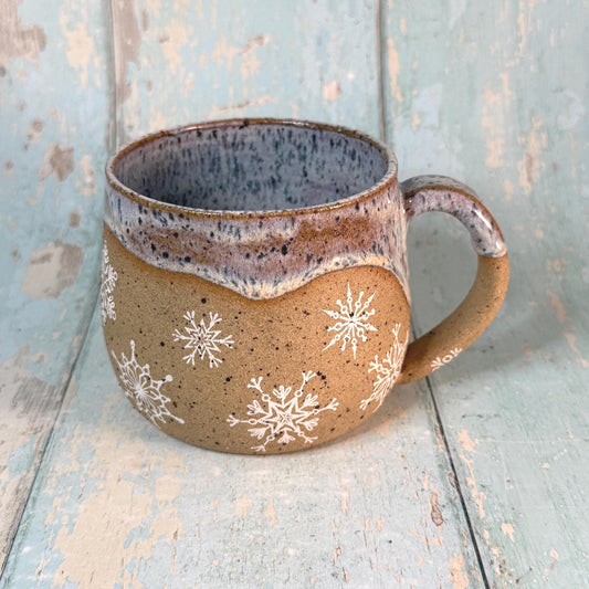 White Christmas Snowflake Mug, Handmade Ceramic Cup