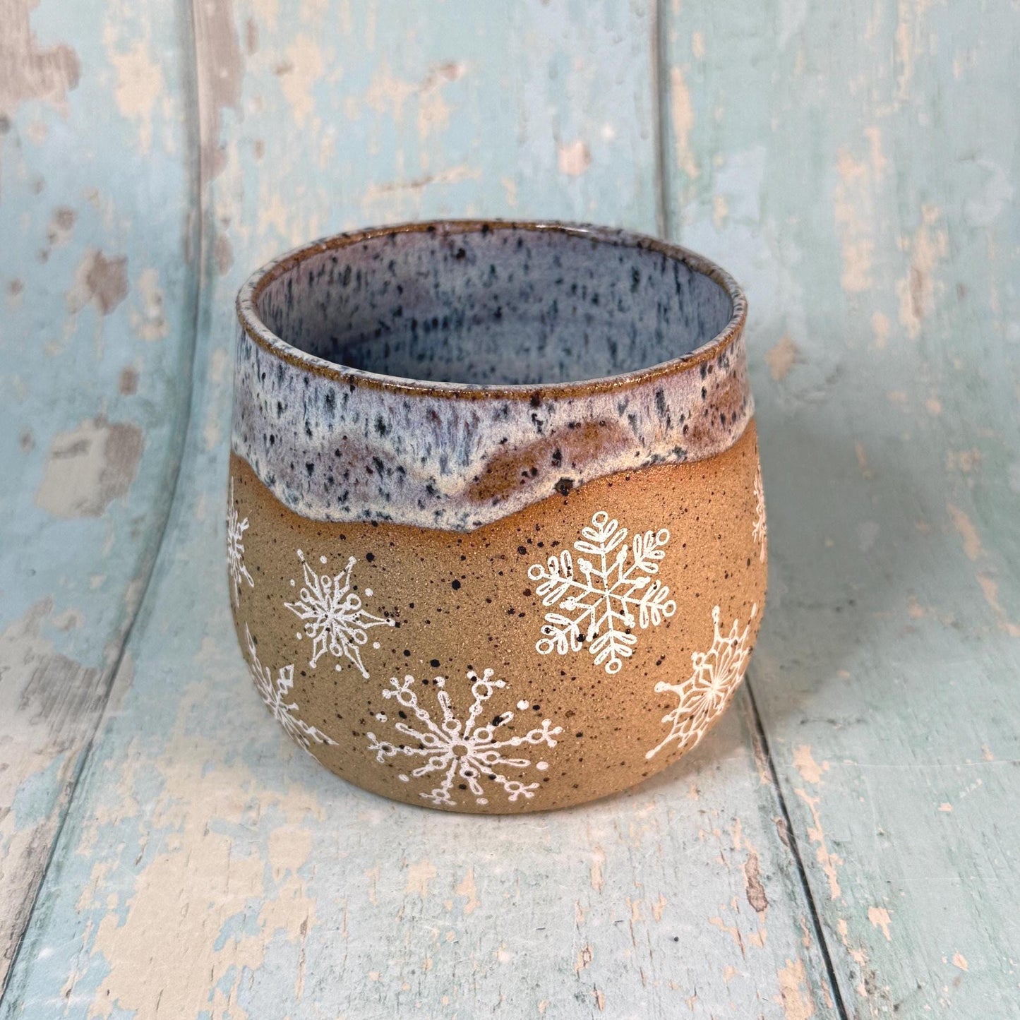 White Christmas Snowflake Mug, Handmade Ceramic Cup
