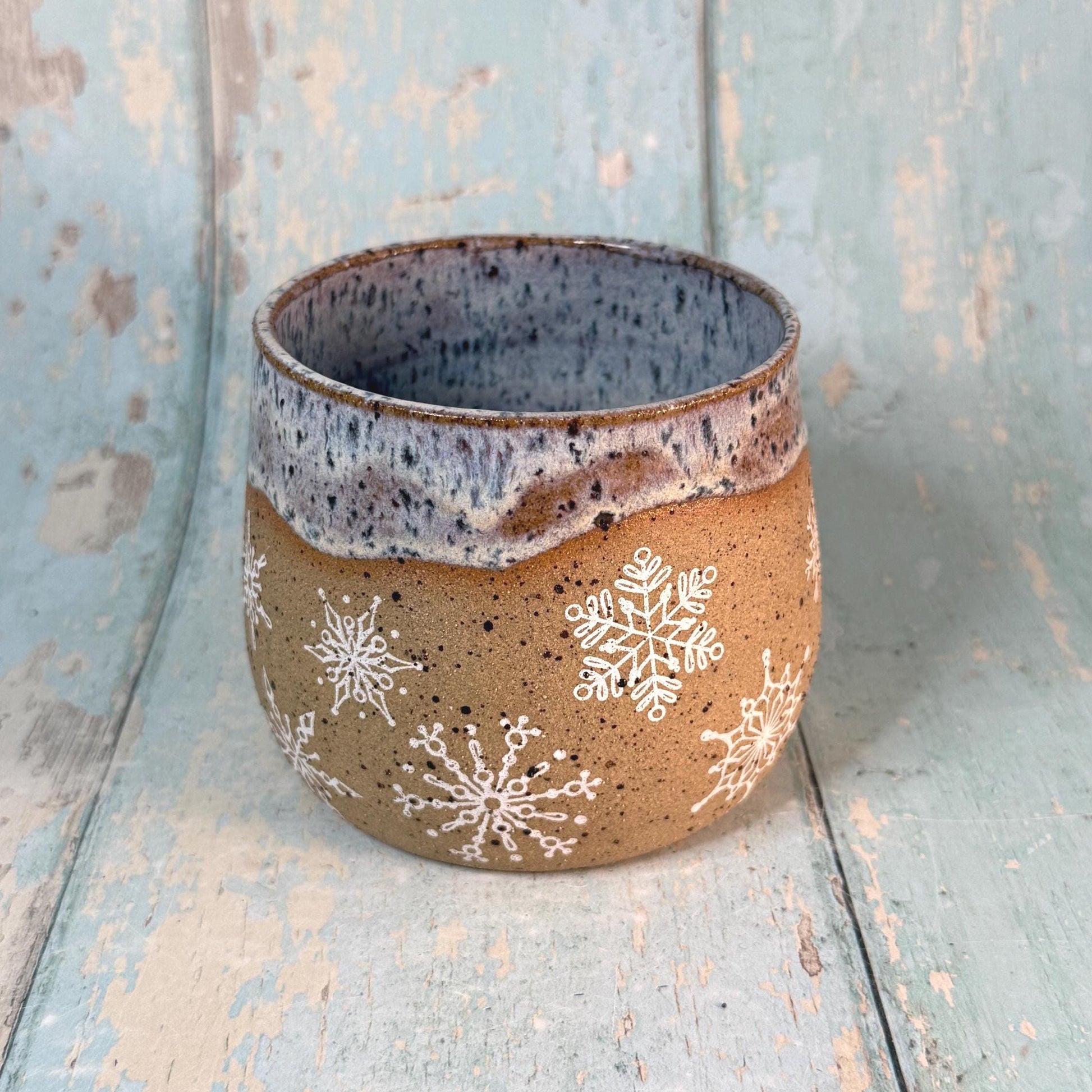 White Christmas Snowflake Mug, Handmade Ceramic Cup