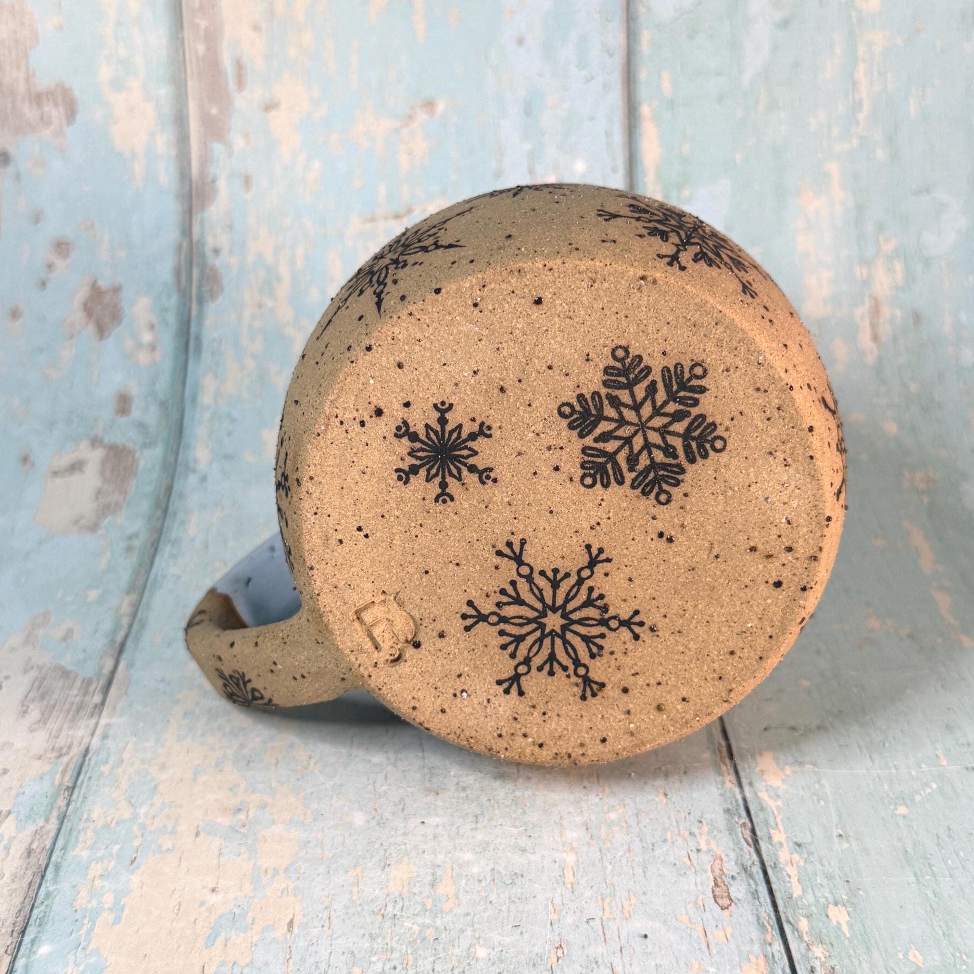 Black and Blue Christmas Snowflake Mug, Handmade Ceramic Cup