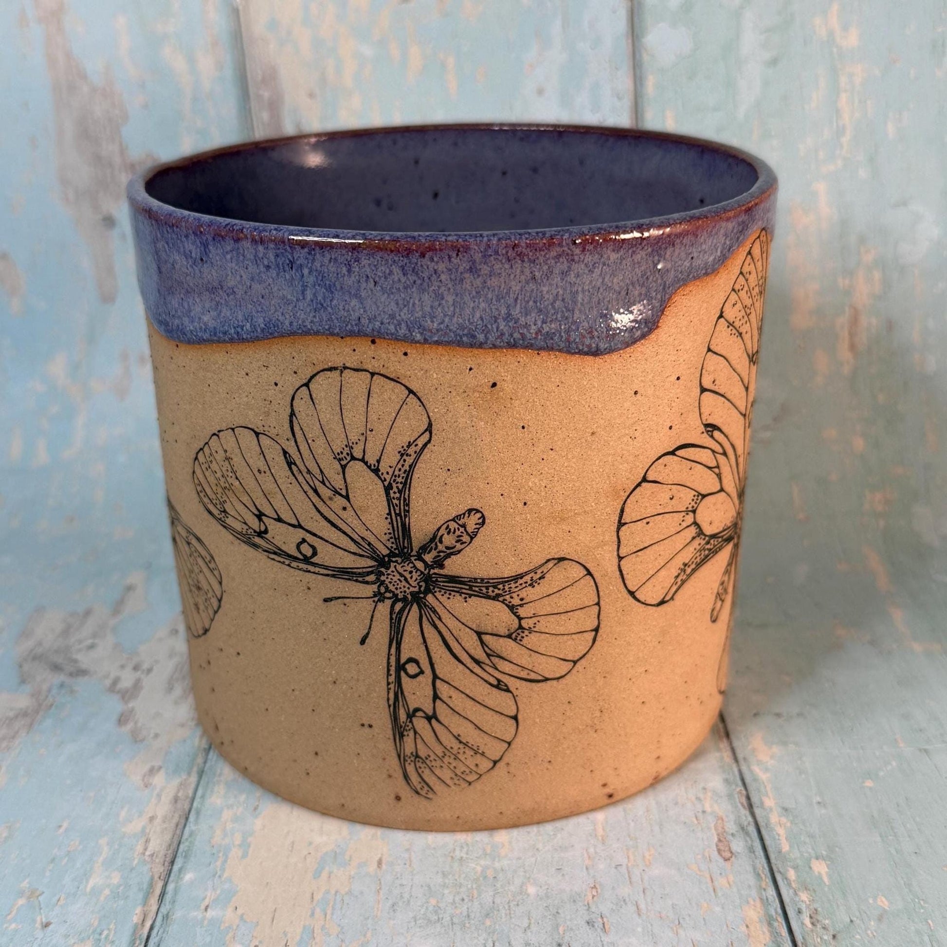 Purple Butterfly Ceramic Planter, Indoor Plant Pot