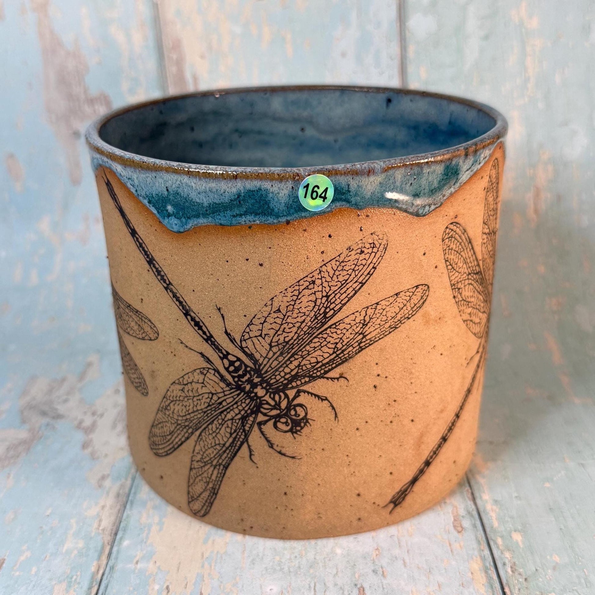 Turquoise Dragonfly Planter, Ceramic Plant Pot