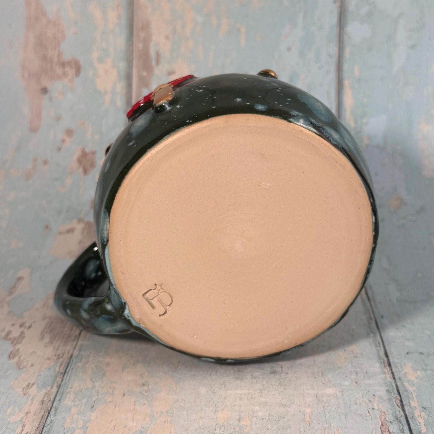 Green and Red Mushroom Mug, Fungi Ceramic Cup