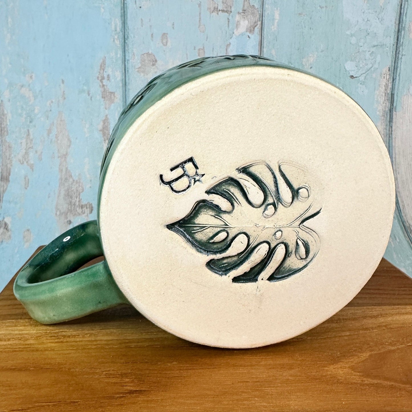 Monstera Leaf Mug, Green Ceramic Cup - FJD Ceramics