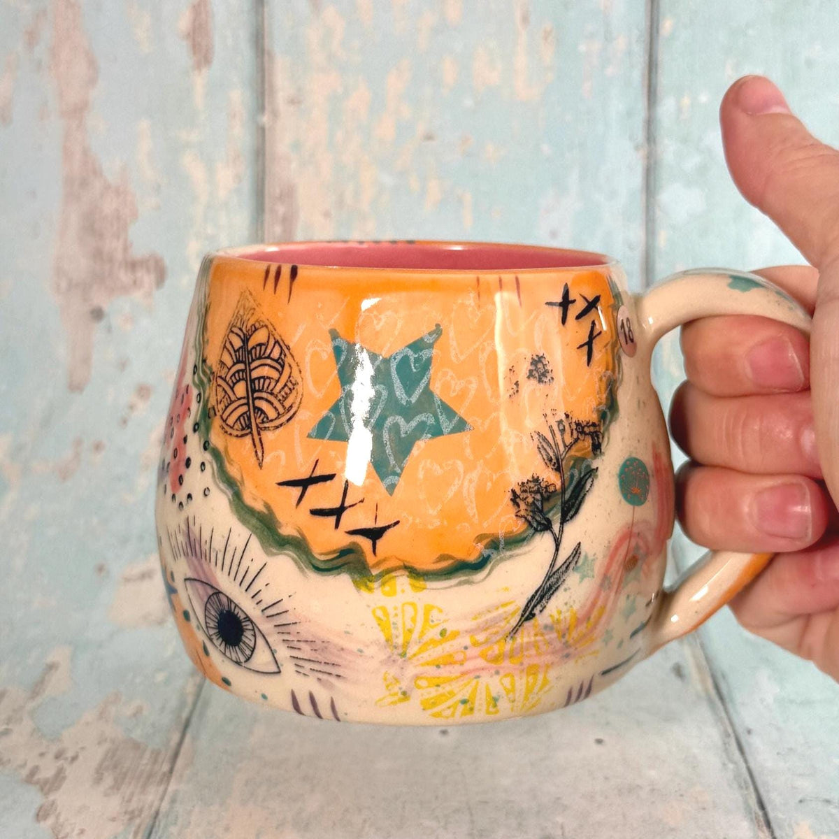 Orange Collage Mug, Handmade Ceramic Cup - FJD Ceramics