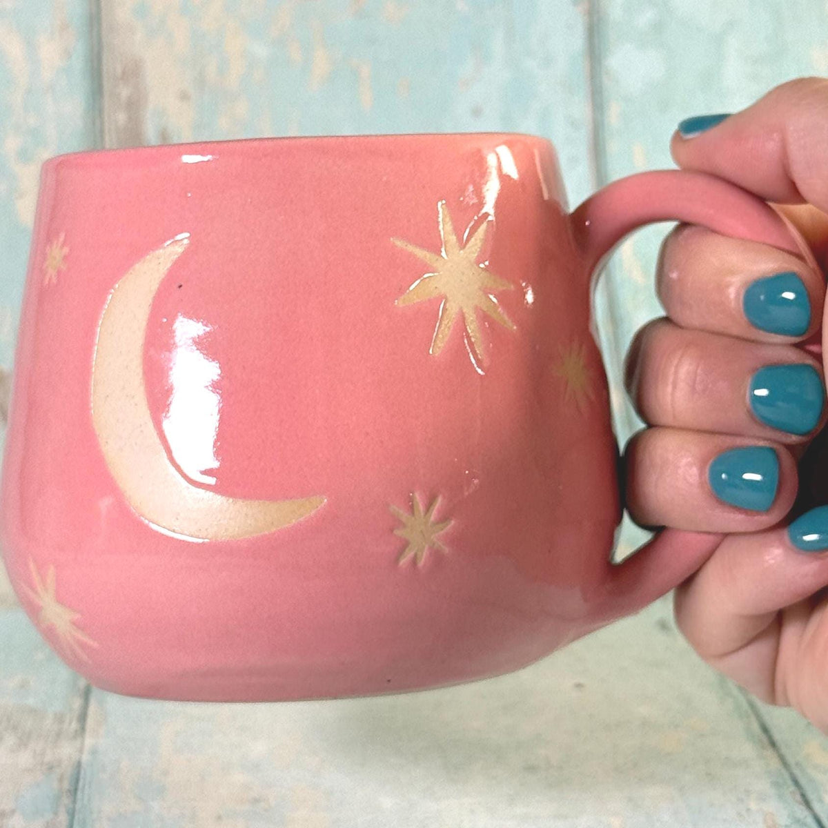 Pink Moon & Star Celestial Mug, Large Ceramic Cup - FJD Ceramics