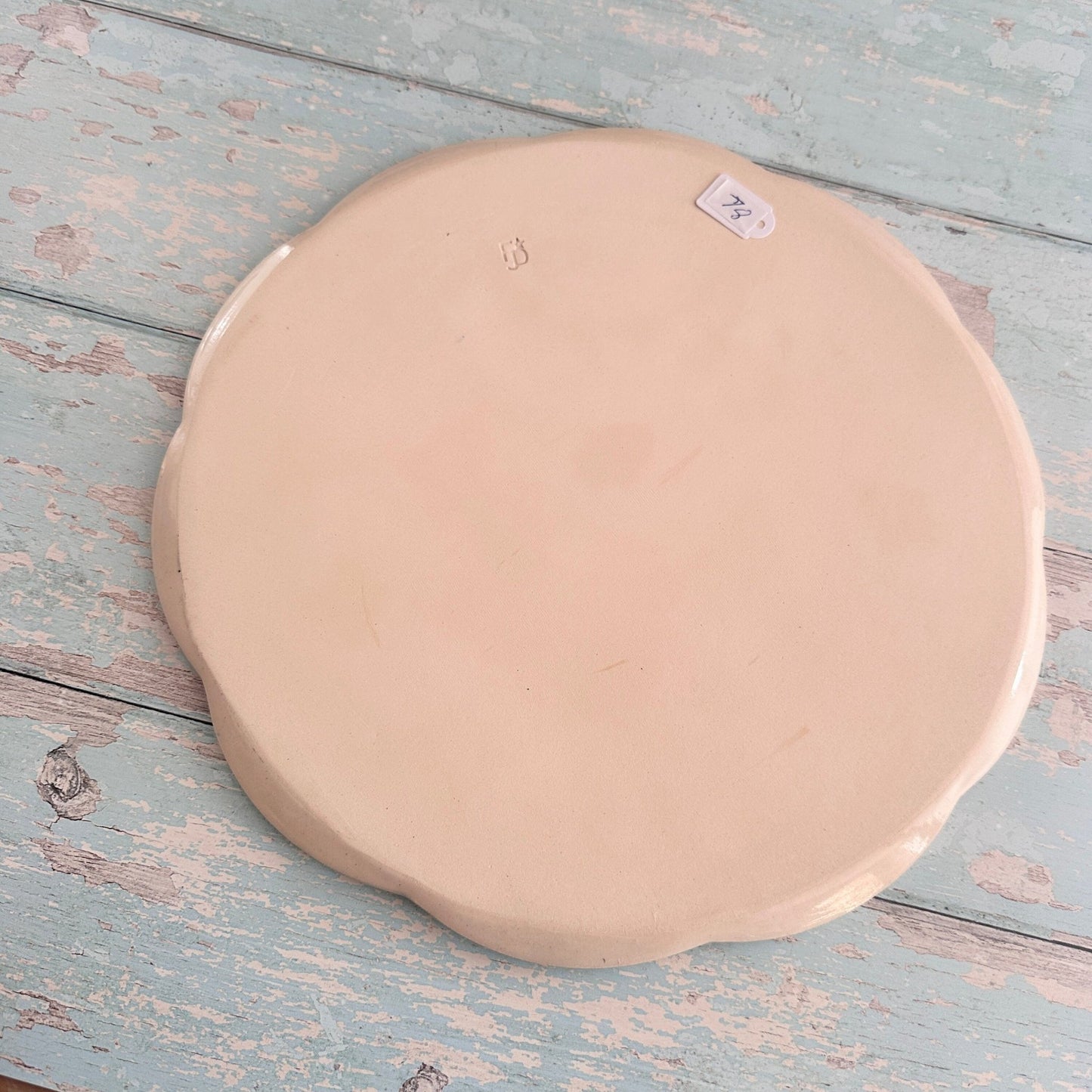 Pink Polka Dot and Yellow Lemon Platter, Large Handmade Round Ceramic Cake Plate - FJD Ceramics