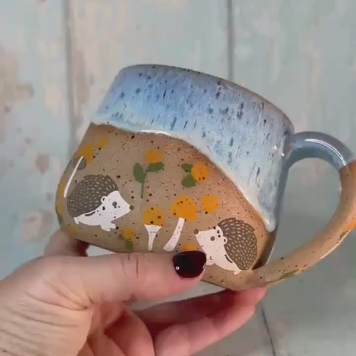 Blue Hedgehog Mug, Large Ceramic Cup