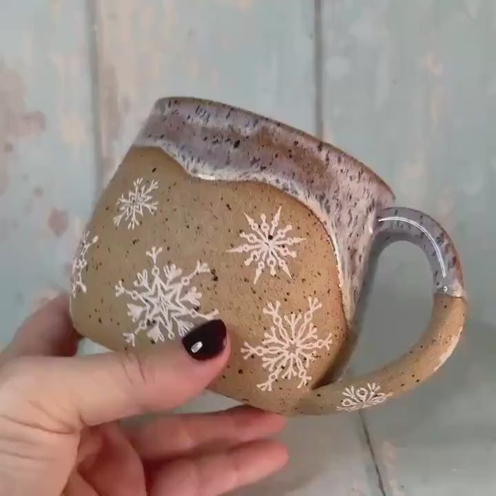 White Christmas Snowflake Mug, Handmade Ceramic Cup
