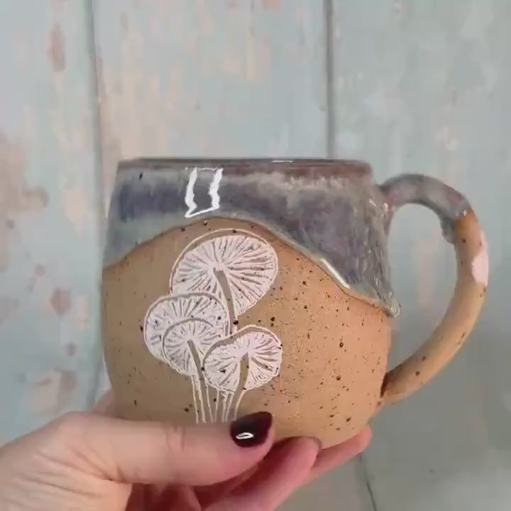 Blue Grey Mushroom Mug, Fungi Ceramic Cup