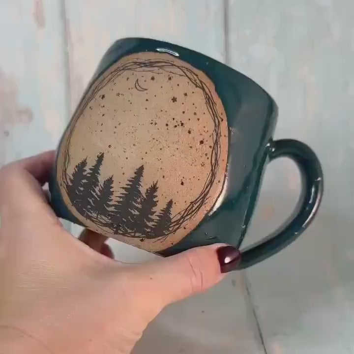 Green Christmas Tree Mug, Handmade Ceramic Cup