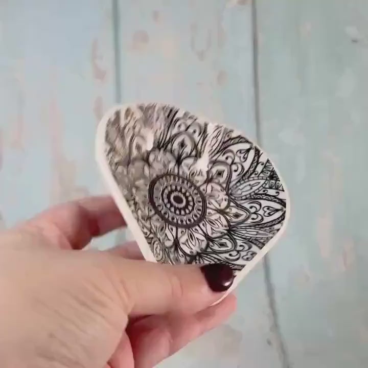 Small Black & White Heart Mandala Ring Dish, Handmade Ceramic Pot