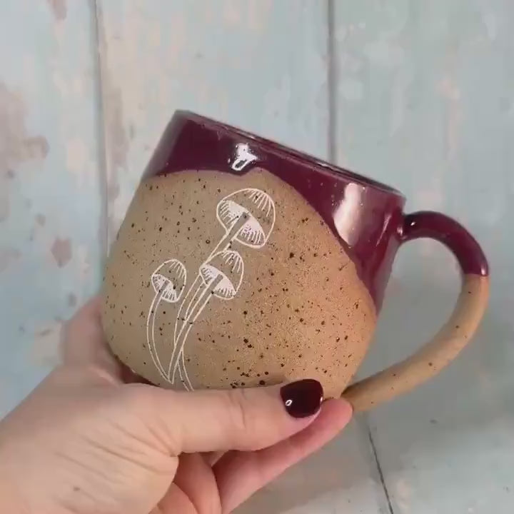 Plum Mushroom Mug, Fungi Ceramic Cup