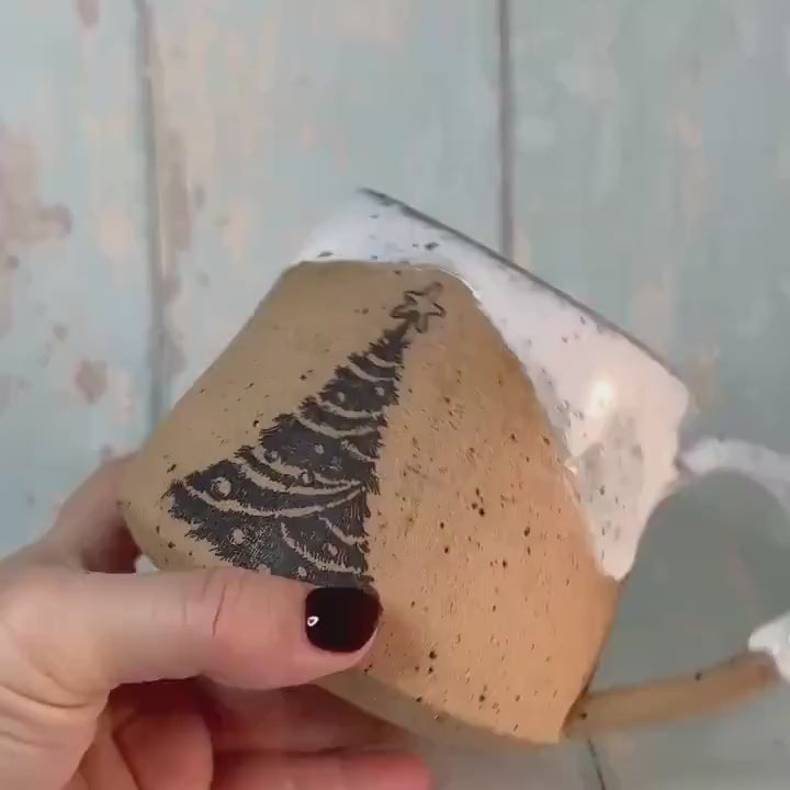 White Christmas Tree Mug, Handmade Ceramic Cup