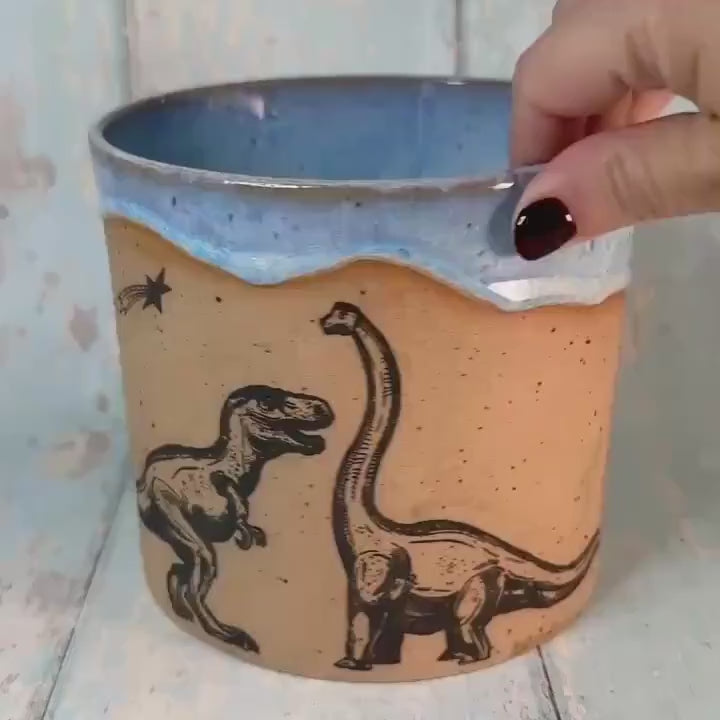 Blue Dinosaur Planter, Ceramic Plant Pot