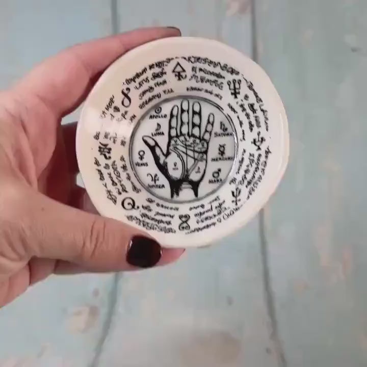 114 Small Black & White Mystical Ring Dish, Handmade Ceramic Pot