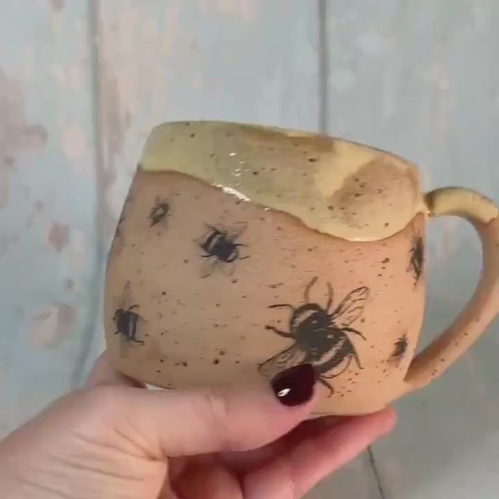 Yellow Bee Mug, Large Ceramic Cup