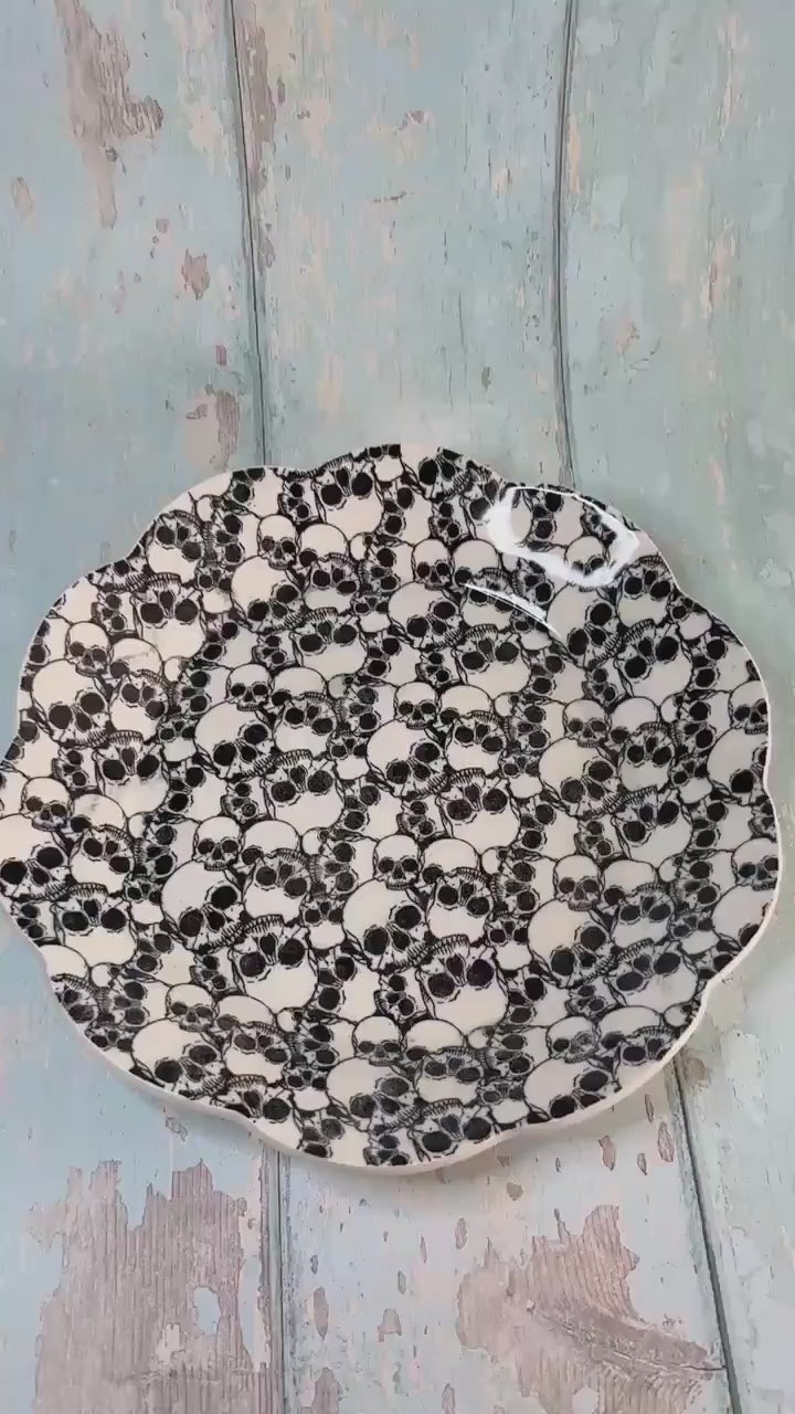 Large Black and White Skull Bowl