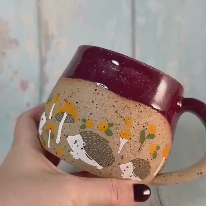 Plum Hedgehog Mug, Large Ceramic Cup