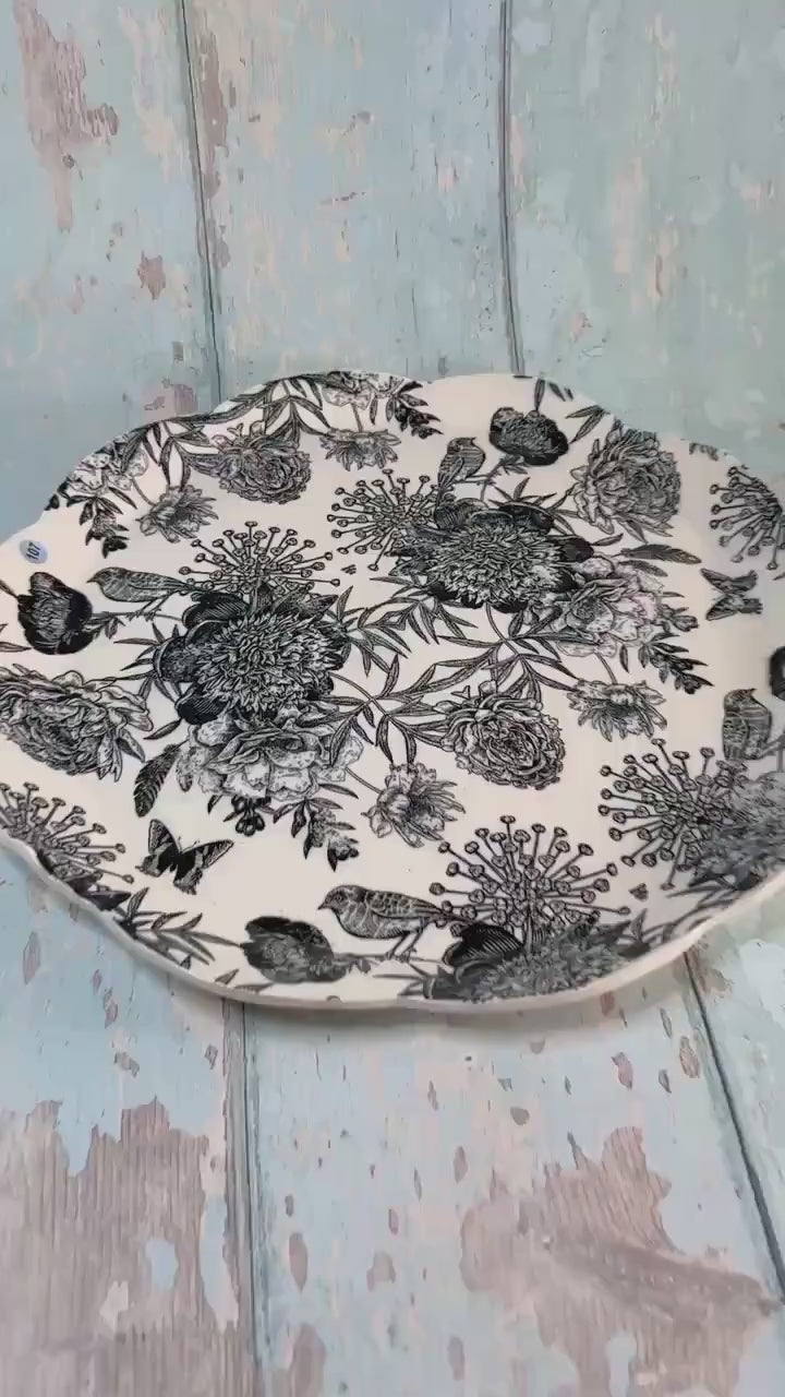 Large black and White Floral Platter