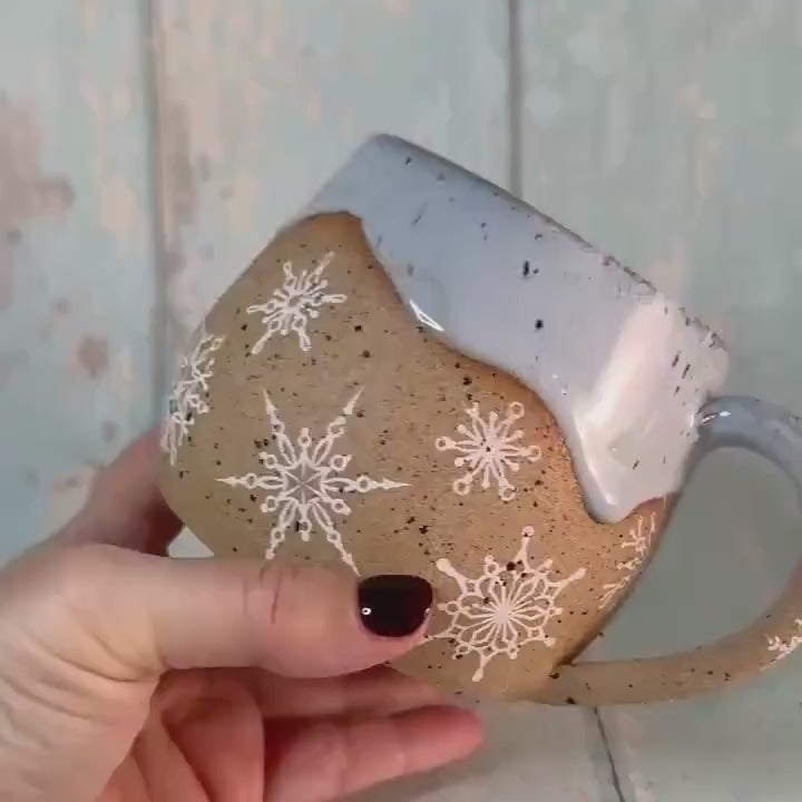 Blue Christmas Snowflake Mug, Handmade Ceramic Cup