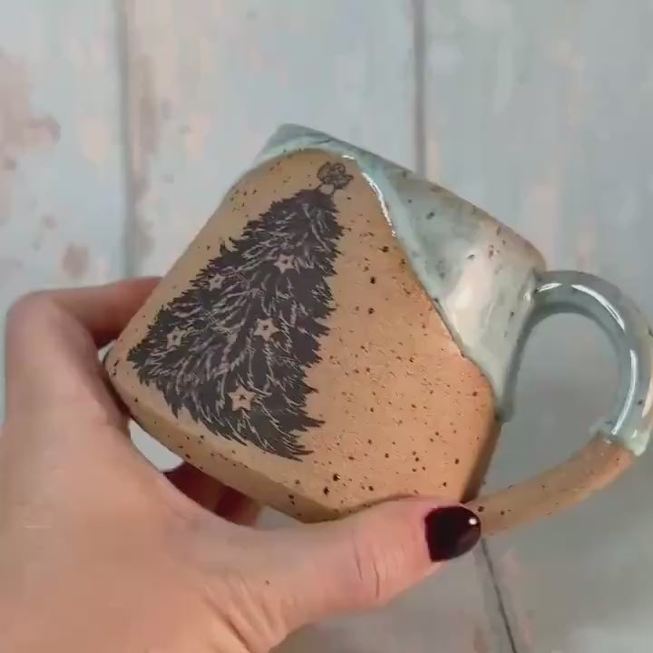 Green Christmas Tree Mug, Handmade Ceramic Cup