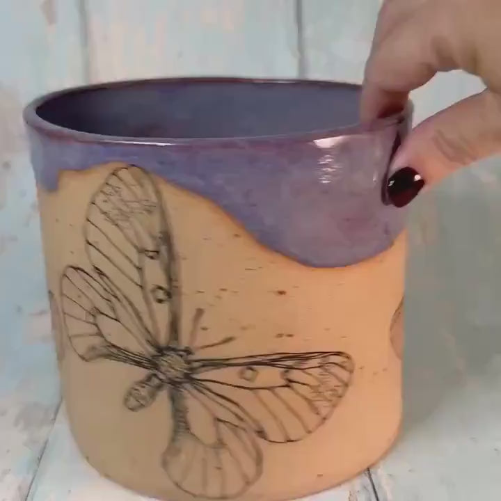 Purple Butterfly Ceramic Planter, Indoor Plant Pot