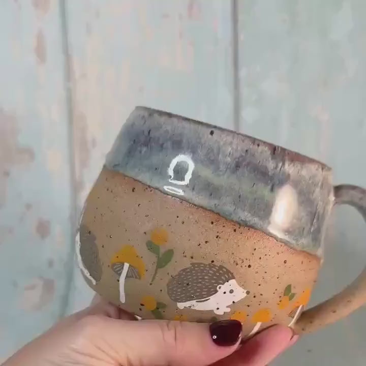 Blue Grey Hedgehog Mug, Large Ceramic Cup