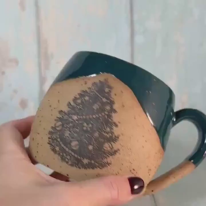 Green Christmas Tree Mug, Handmade Ceramic Cup