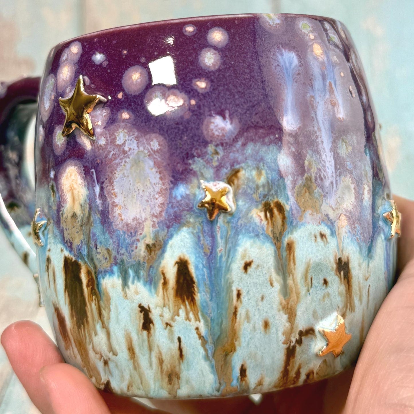 Purple, Blue & Gold Moon Celestial Mug, Large Ceramic Cup - FJD Ceramics