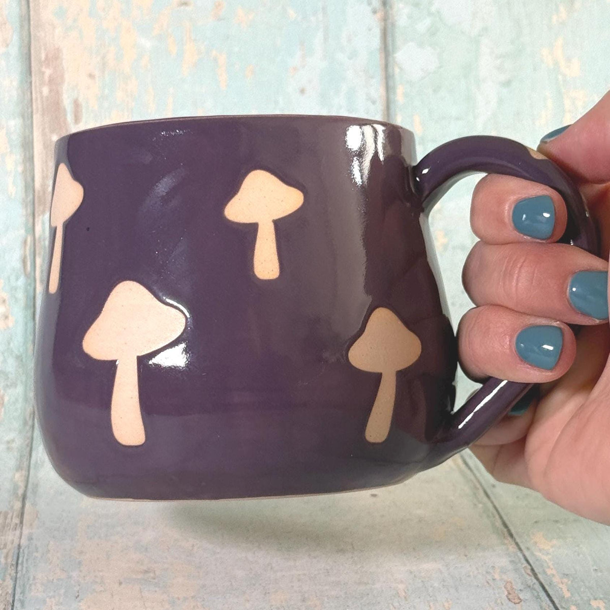Purple Mushroom Mug, Handmade Ceramic Cup, Spooky Halloween Mug - FJD Ceramics