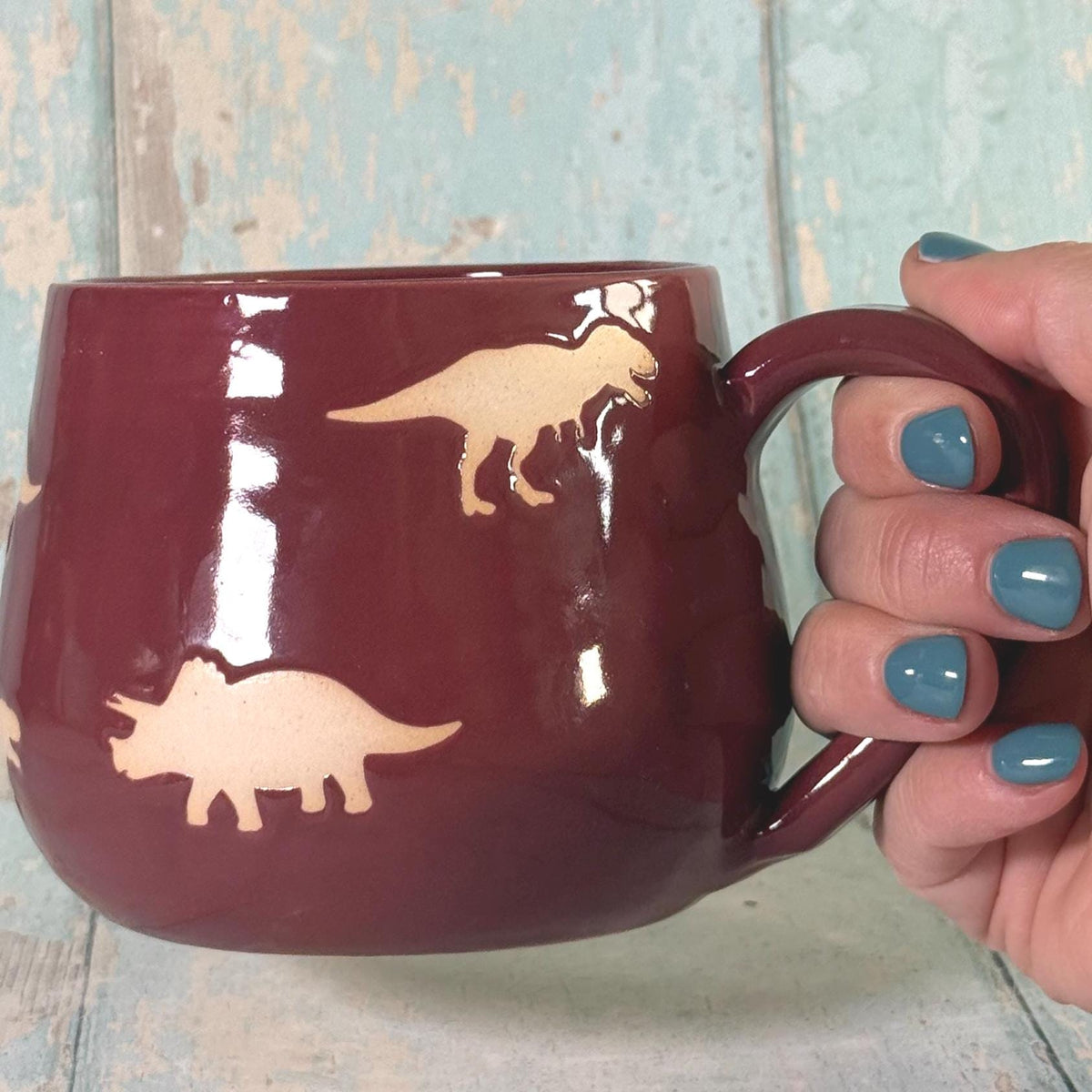 Red Dinosaur Mug, Large Ceramic Cup - FJD Ceramics