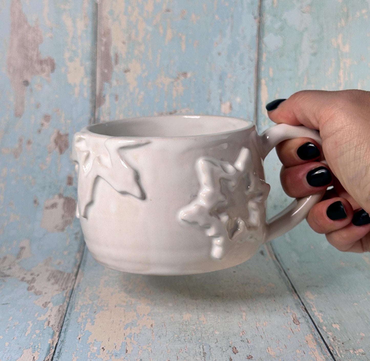 White Christmas Snowflake Mug, Handmade Ceramic Cup - Second