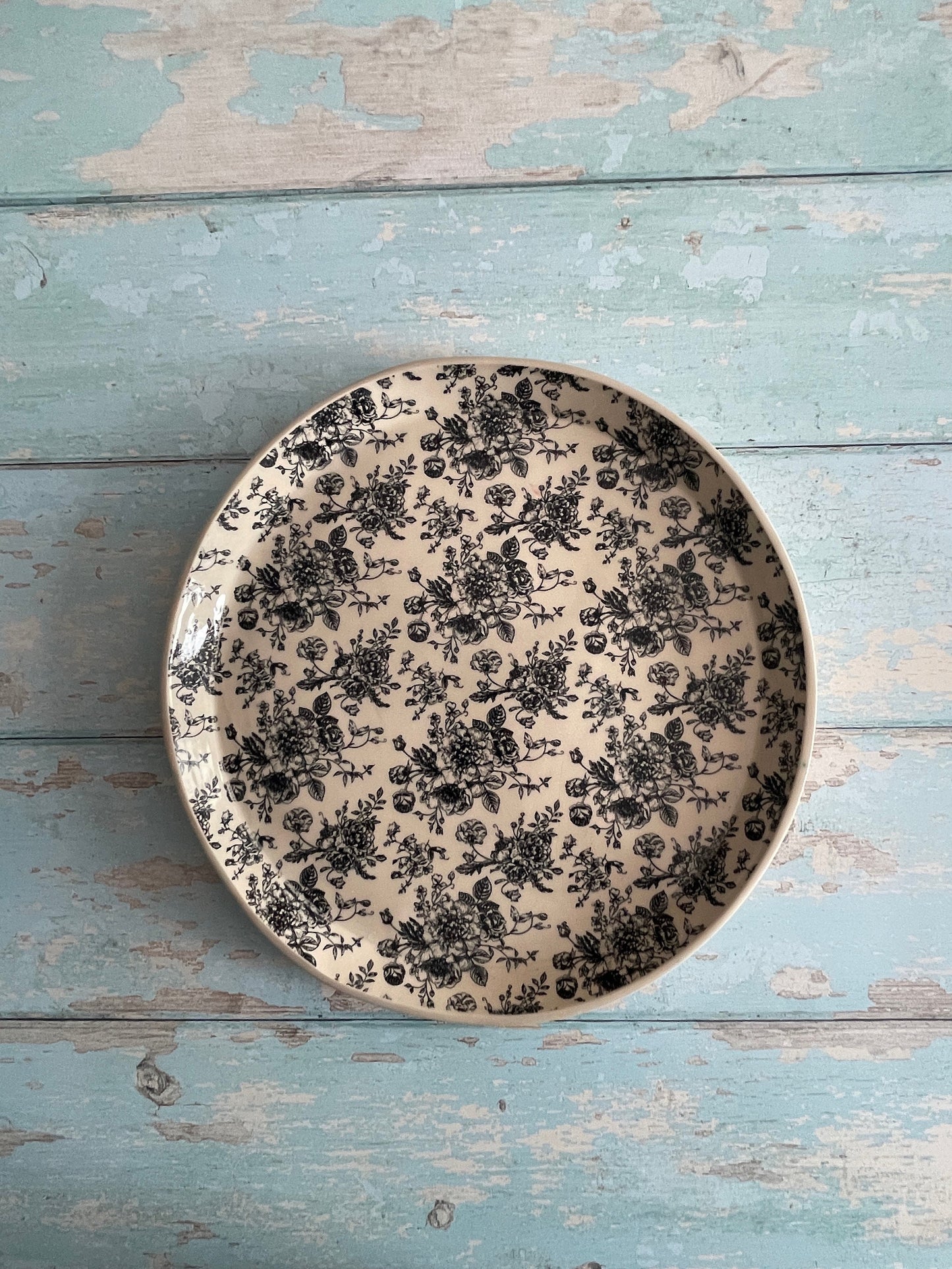 Large black and White Floral Platter