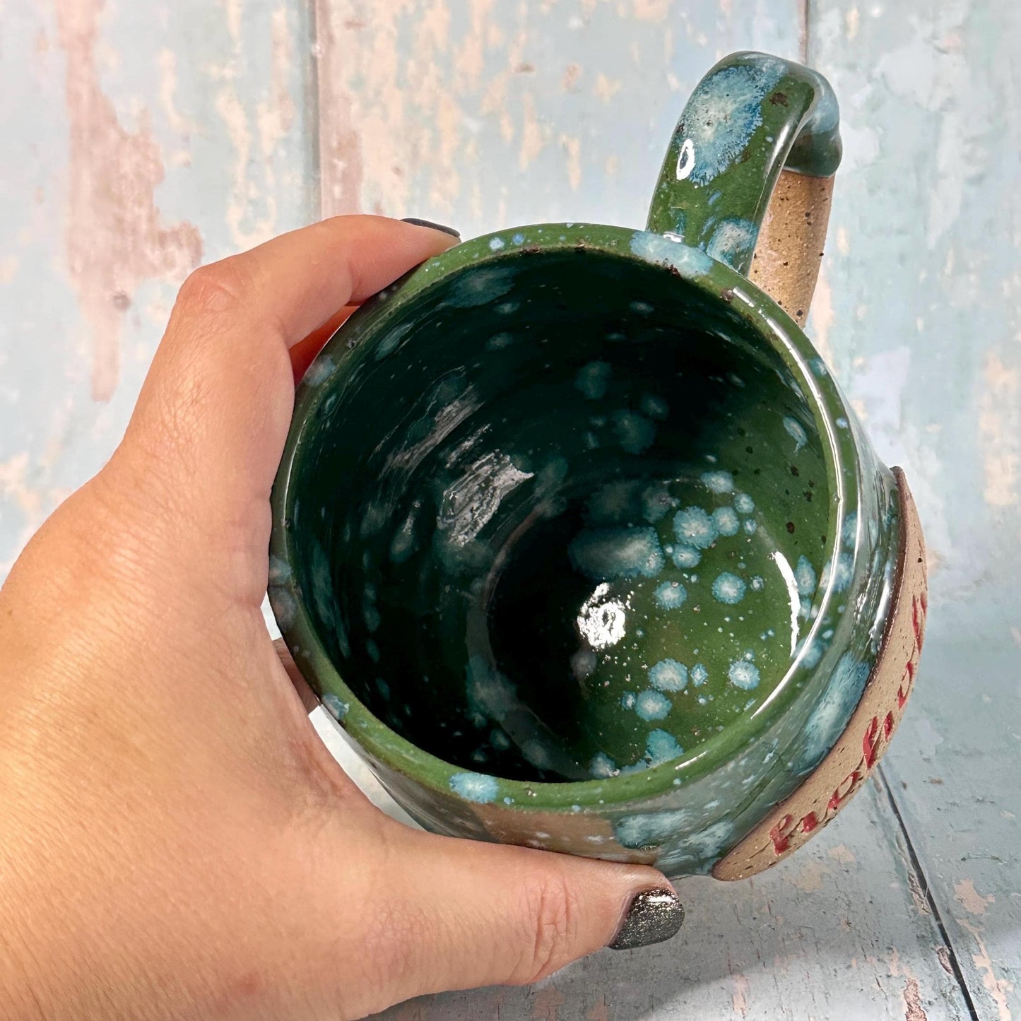 Green Christmas Hohoho Mug, Handmade Ceramic Cup - Father Christmas Santa